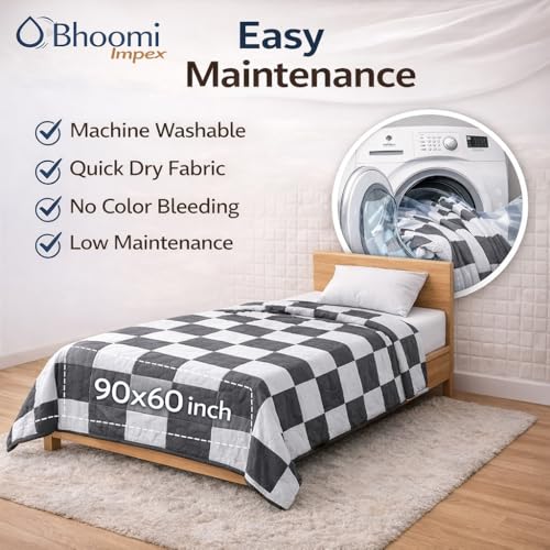 Image of Single Bed Dohar Classic Grey Checkered | Lightweight Summer Quilt | Soft Microfiber AC Blanket | Breathable All Season Comforter | Skin Friendly Bed Cover