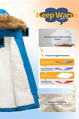 Image of CREATMO US Boy's Sherpa Long Parka Winter Coat Thicken Water Repellent Puffer Jacket With Removable Faux Fur Hood