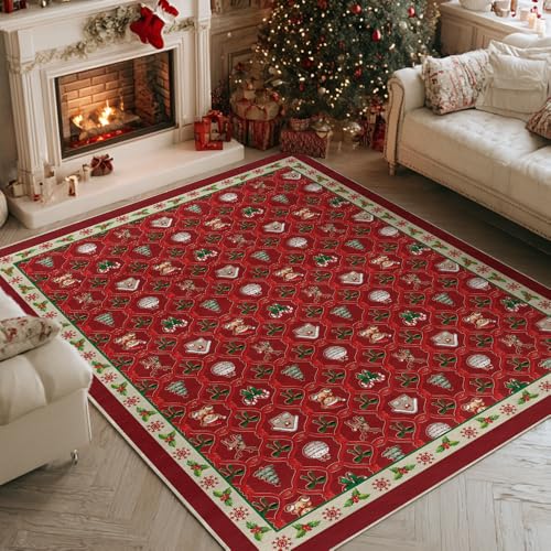 Tapete decorativo rojo 5x7 pies lavable antideslizante miniatura 1