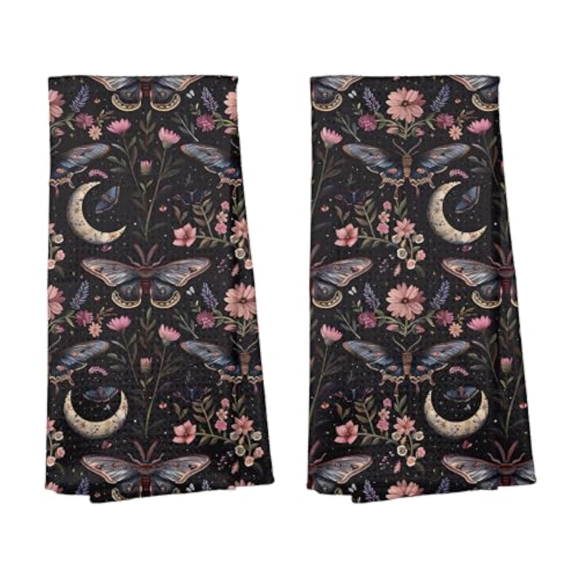 Gothic Moth Butterfly Kitchen Bathroom Towels Set of 2