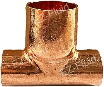 1-PK EZ-FLUID 2" x 2" x 3" Copper Reducing Tee, C X C Bullhead Copper Reducer Tee Fittings,Sweat Solder Connection Residential,Commercial Plumbing Pipe