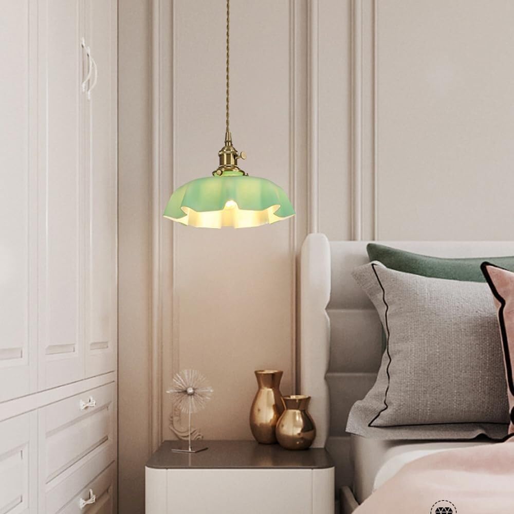 Lampy wiszące, Żyrandol z mosiężnym motywem kwiatowym w stylu vintage, do sypialni(Green)