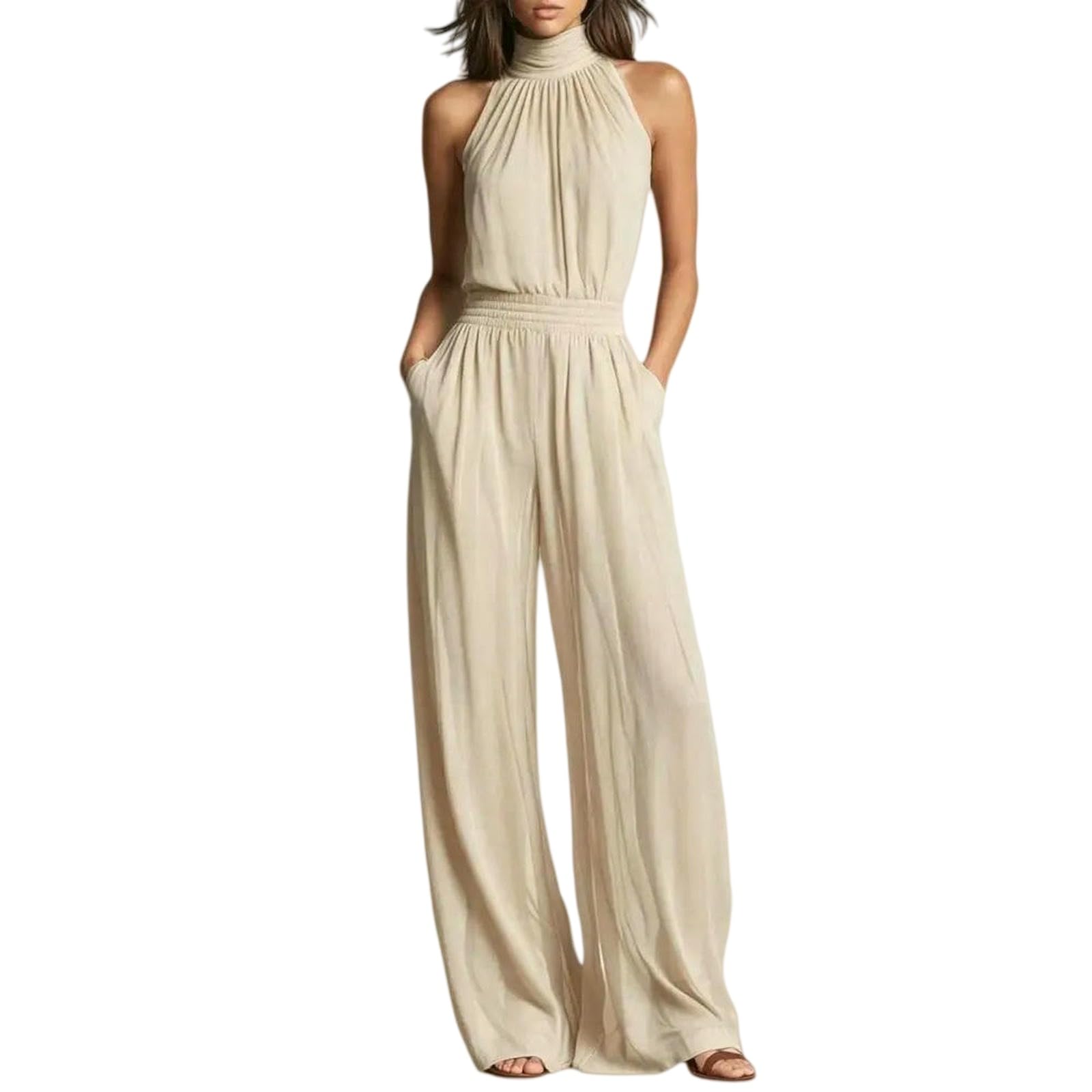 Salopette Donna Estiva,Tuta Da Donna Casual Senza Schienale Con Gamba Larga Ed Elegante, Pantaloni Con Spalline, Pantaloni Larghi