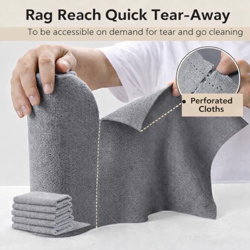Image of Microfiber Cleaning Cloth Roll 25x25 cm, Reusable and Washable Tear-Away Kitchen Towel Roll, Very Soft Cleaning Cloths for Home, Kitchen, Office, Electronics, Car Cleaning (Grey, 20 Pack)