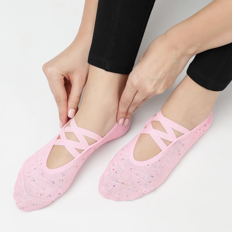 Image of Mint & Oak Pilates Socks with Grips for Women, Ankle Length Non-Slip Yoga Socks, Cotton Ideal For Yoga, Pilates, Gym, Workout, Cute Women's Gift