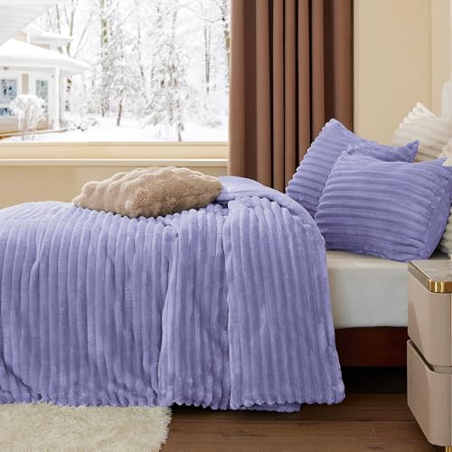 BEDELITE Fleece King Comforter Set -Super Soft & Warm Fluffy Lavender Bedding, Luxury Fuzzy Heavy Bed Set for Winter with 2 Pillow Cases