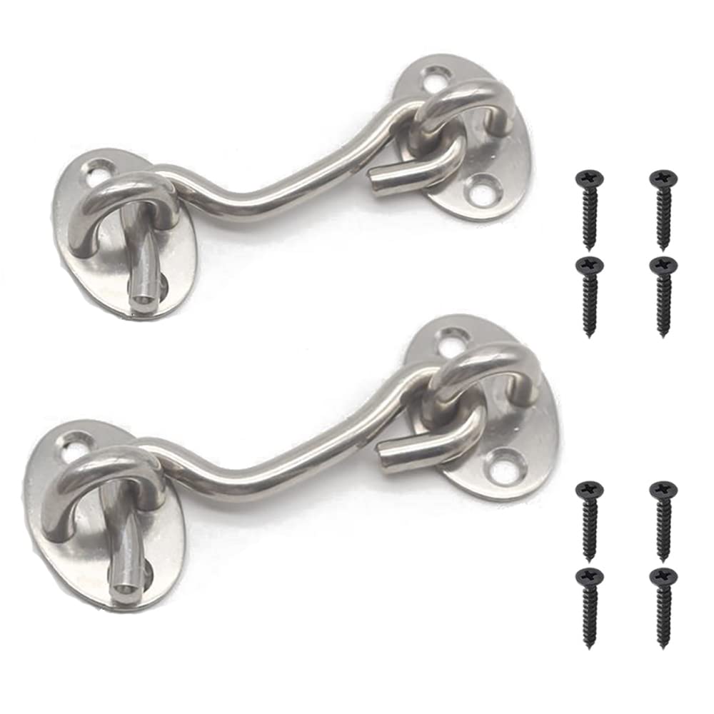 2 Pcs 3" Silver Privacy Hook and Eye Latch Easy Lock for Barn Door, Gate, Window