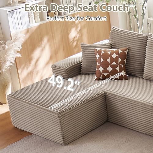 Image of Lakifun 166.9 inch U-Shape Cloud Couch, Modern Modular Sectional Comfy L-Shape Sofa with Ottoman, Deep Seat, Upholstered Corduroy Sleeper Chaise Longue for Living Room Bedroom, No Assembly Required, Camel
