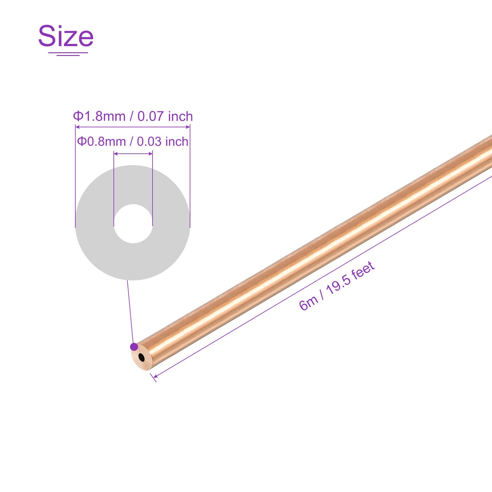 DMiotech 0,8mm x 1,8mm Largo 6,0 M Refrigerador Cobre Tubería Flexible Tubo para Compresión, Aire Acondicionador Aire Asistencia