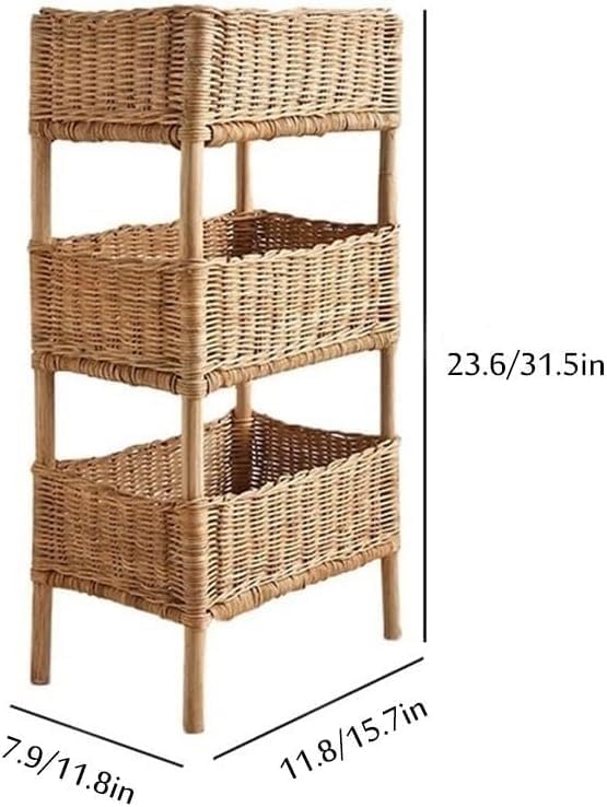 Hand-Woven 3-Tier Rattan Storage Rack - Stylish Organizer Basket for Living Room, Bedroom, Kitchen & Bathroom (Size: 11.8x7.9x23.6in, Color: Brown)