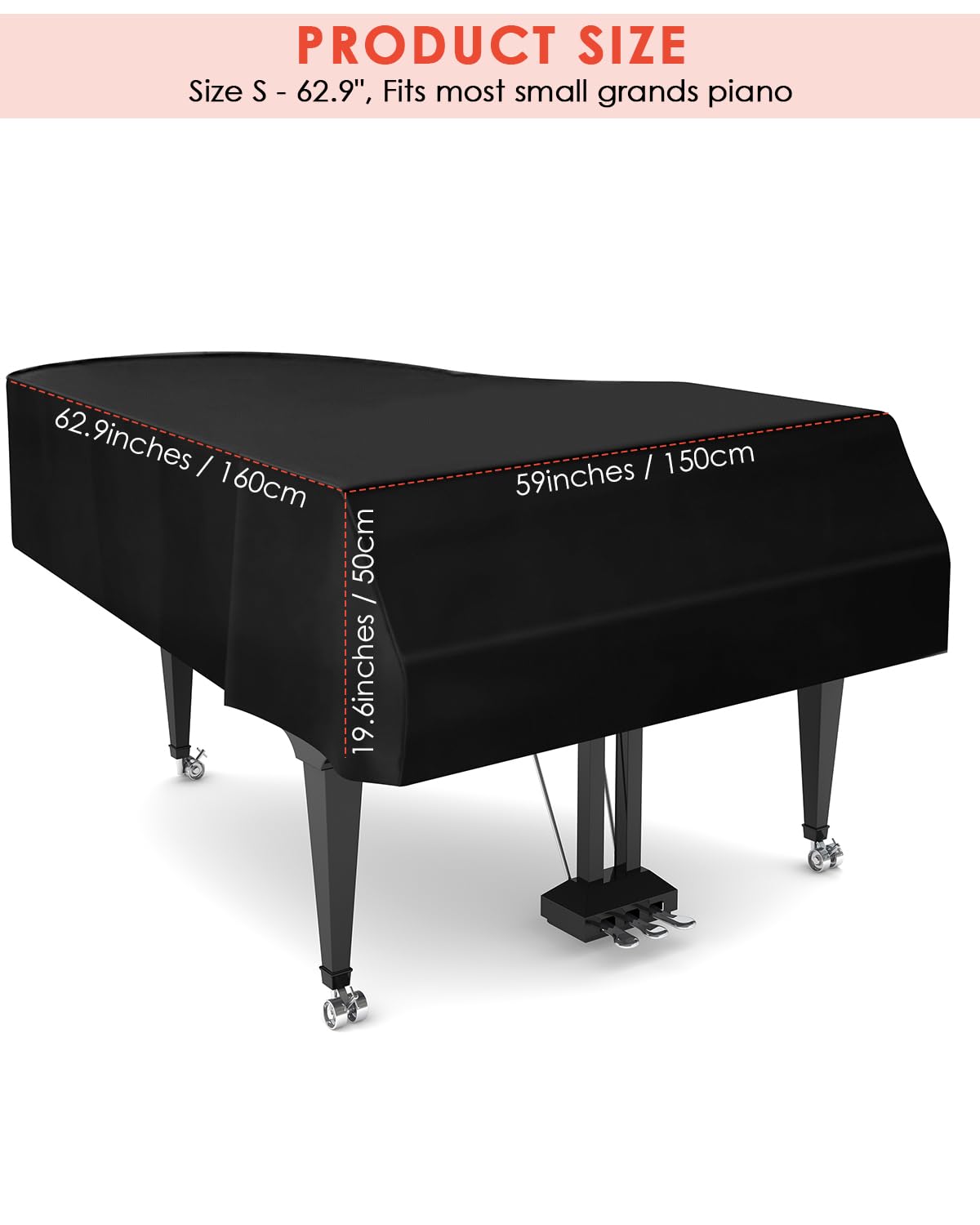 TINDTOP Funda para piano de cola, de piel, impermeable, a prueba de polvo, lavable, suave, con bordes decorados, triángulo completo, funda protectora para piano | Funda protectora de piano triangular a prueba de polvo lavable con bordes suaves decorados