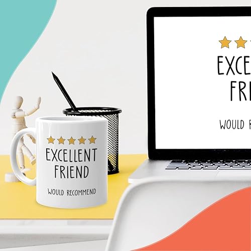 Miniatura 6 de Taza de la amistad de 11 onzas, con texto en inglés "Excellent Friend Would Recommand" Star Review - Divertida clasificación de mejor amiga para