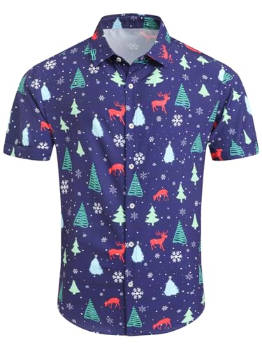 Christmas Shirts for Men Hawaiian Santa Claus Vacation Shirt Short Sleeve Button Down Dress Shirts2