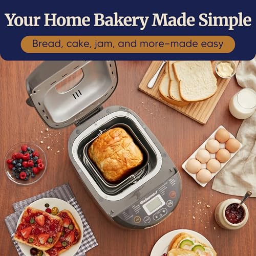 Image of Elite Gourmet EBM8103SS Bread Maker, 3 Sizes, 19 Functions, Stainless Steel | Programmable 2 Lb Automatically Bakes Gluten-Free, White, Wheat, Rye, French and More Loaf Types at Home
