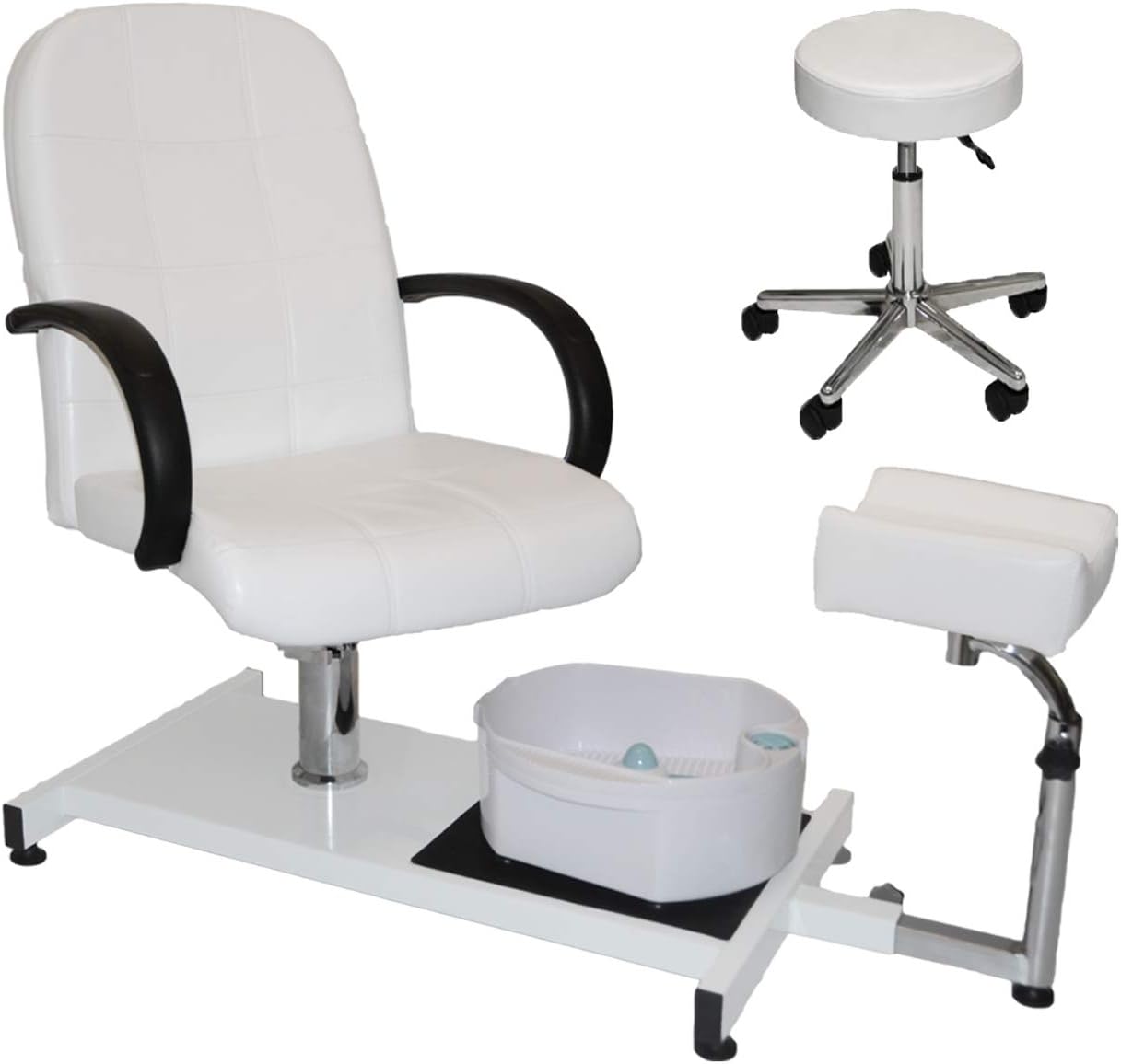 XYZ Beauty White Hydraulic Adjustable Pedicure Station with Easy-Clean Bubble Massage Footbath