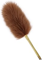 Vista 1 de Plumero de lana de cordero de 16 pulgadas de largo, mango de madera maciza, correa para colgar de cuero para limpiar ventiladores de techo