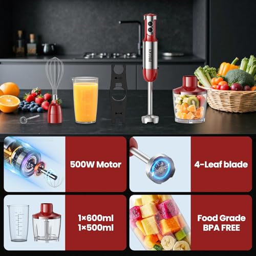 Image of Immersion Blender Powerful Four Blades, Hand Mixer 5-in-1 with 20-speed, 1200W One-button Disassembly and Washing, Suitable for Kitchen Making Soups, Protein Shakes and Baby Food