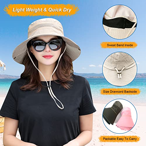 Image of Women Fishing Sun Hat Men Summer UV Protection Bucket Hats Mesh Ventilated Outdoor Hiking Gardening Beach Lawn Hat