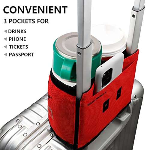 Image of riemot Luggage Travel Cup Holder Free Hand Drink Carrier - Hold Two Coffee Mugs - Fits Roll on Suitcase Handles - Gifts for Flight Attendants Travelers Accessories, No Hook & Loop: Red, Without Hook
