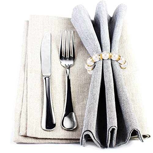 Set Of 16 Pearl Napkin Rings Gold Pearl Rhinestone Beaded Napkin Holders Ring Bling Serviette Rings For Dinner Table Kitchen Wedding Banquet Christmas Holiday Parties Family Gathering #TOP3