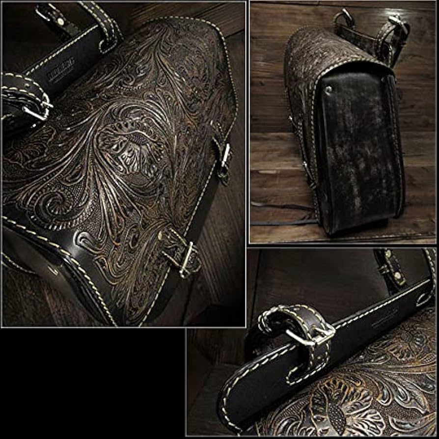 Amazon | バイク サドルバッグ 本革 カービング ハーレー/アメリカン