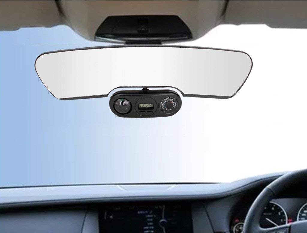 Spedy Interior Rearview Mirror Auxiliary Mirror with Compass + Thermometer + Clock For Tata Sumo Grande MK II [2009-2014]