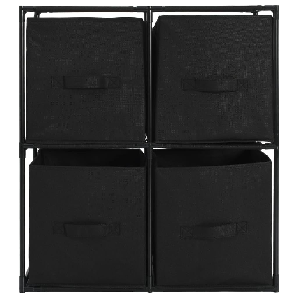 Mobiletto Multiuso Armadietto Autoportante Armadietti e stipi Portaoggetti Armadietto con 4 Cesti in Tessuto Nero 63x30x71 cm Acciaio per la casa, per ragazzi, stanza da letto e ufficio