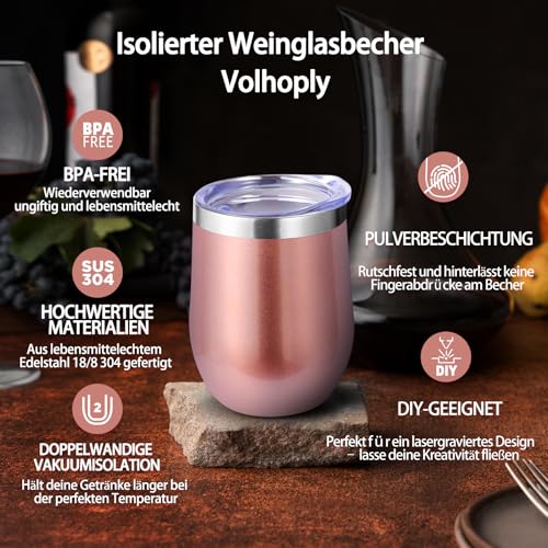 Volhoply 12oz Edelstahl Weinbecher mit Deckel Bulk 4 Pack,350ml Doppelwandige Vakuum stiellose Weingläser… – Ansicht 3