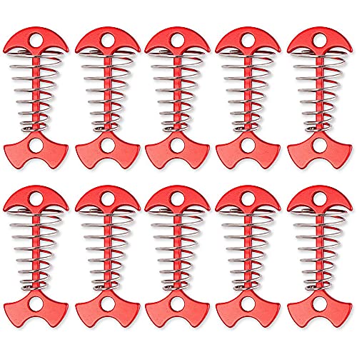Alnicov 10Pcs Deck Plank Board Tent Stakes,Fishbone Deck Anchor Pegs with Spring Buckle for Outdoor Camping Hiking,Red