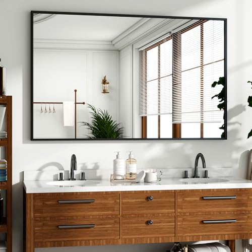 HARRITPURE 48'x30' Bathroom Mirror for Wall, Large Black Framed Rectangle Mirror Aluminum Alloy...