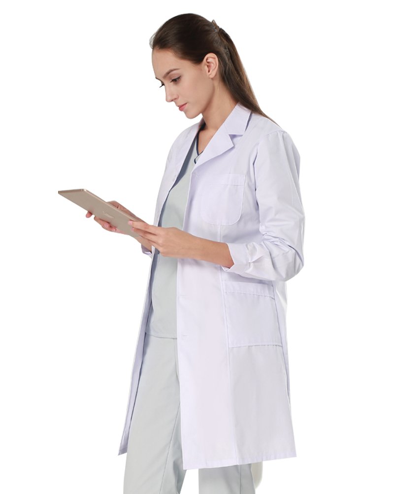 Nachvorn Professional White Long Sleeve Lab Coat Workwear Uniform for Men and Women S