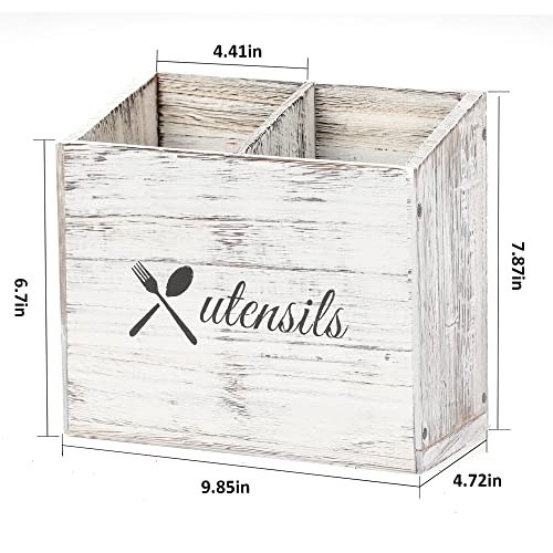 Kitchen Utensil Holder Organizer with 2 Compartments,Wood Flatware Silverware Organizer Rustic Farmhouse Utensil Caddy for Countertop Decor,Wall Mounted Kitchen Organizer and Storage Cutlery Caddy… - Thumbnail 3