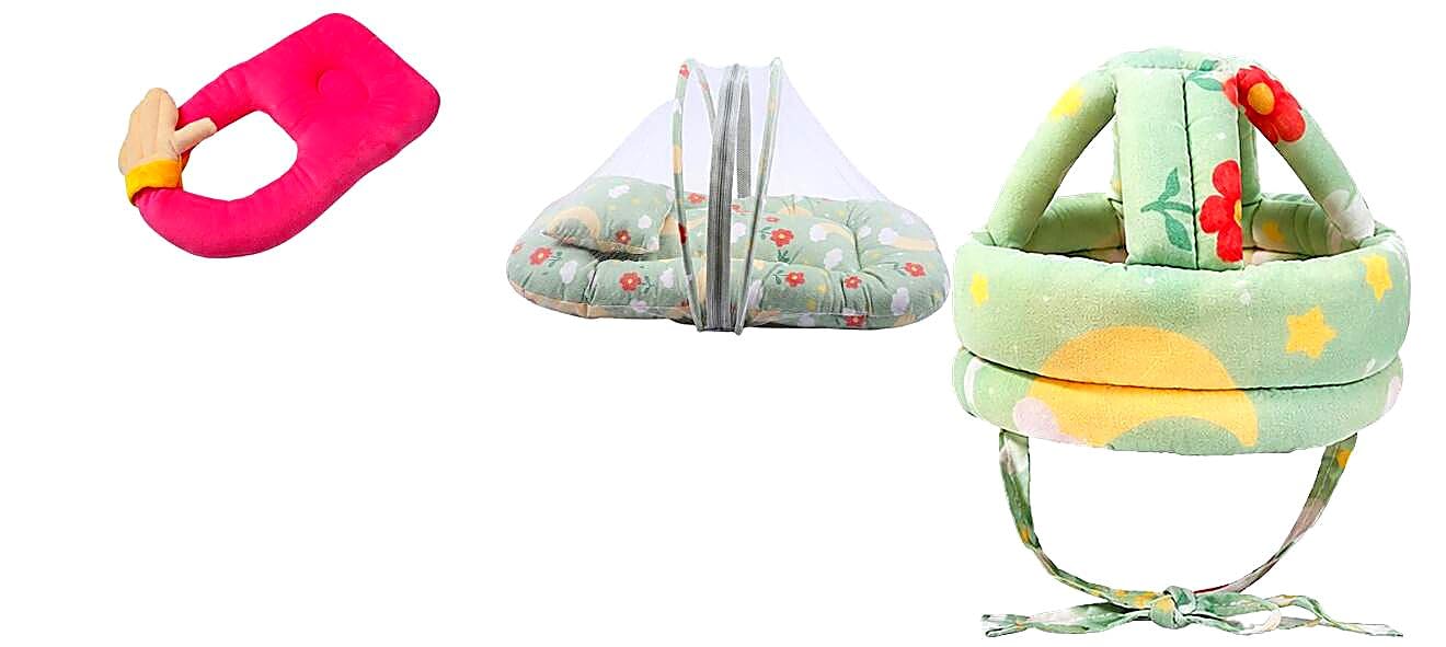 Complete Baby Bedding & Safety Combo | Hugging Pillow, Foldable Mosquito Net & Baby Safety Helmet | Soft Cotton Newborn Sleeping Essentials for Home, Crib, Bassinet & Travel-image-5