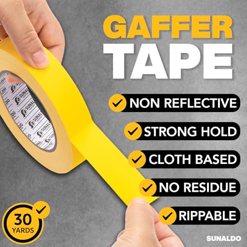 Image of Gaffers Tape Heavy Duty, Easy to Rip, Residue-Free Professional Grade Floor Tape for Electrical Cords, Matte Finish Non Reflective, Weather Resistant (1, Yellow, 1 inch x 30 Yards)