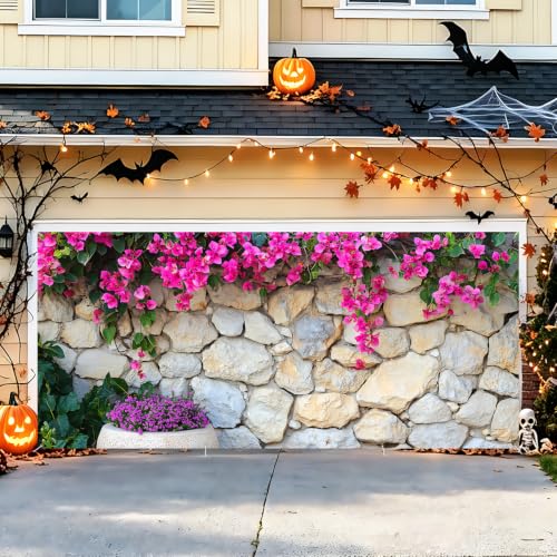 Image of Garage Door Decorations 6 x 13 ft, Floral Stone Wall Cover