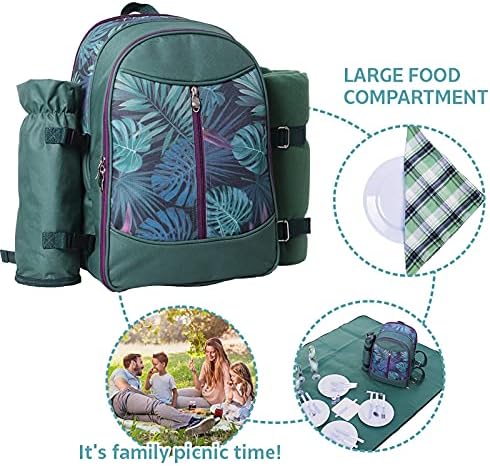 Picnic Backpack for 4|Stylish All-in-One Portable Picnic Bag with Complete Cutlery Set Waterproof Blanket for Camping Outdoor Party|Bring a Wonderful Weekend Time to Your Family