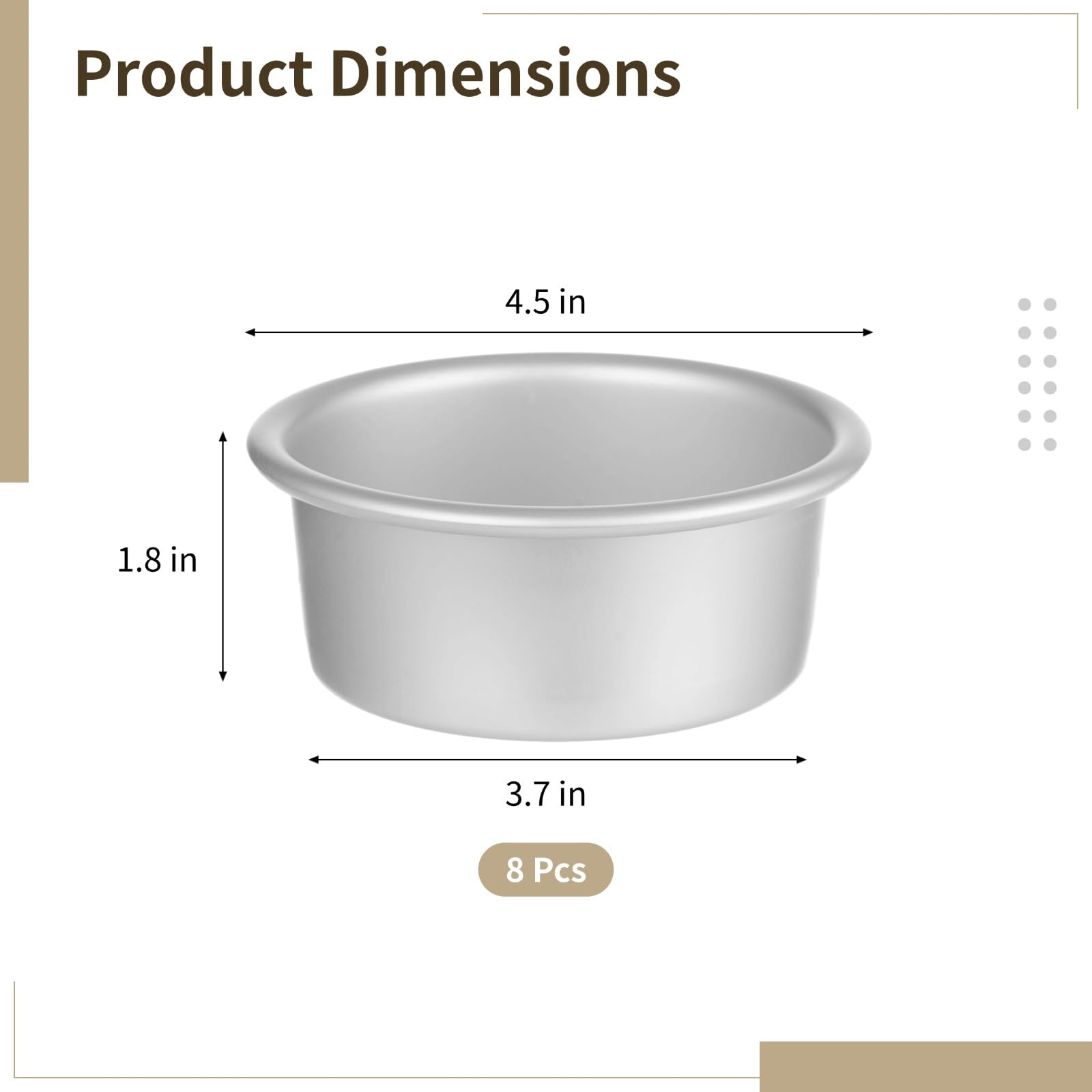 8 Stk. Puto-Förmchen, runde Aluminiumlegierung Puto-Formen mit abnehmbarem Boden, 11,4 cm antihaftbeschichtete eloxierte Kuchenformen zum Backen von Kutsinta, Mousse, Käsekuchen