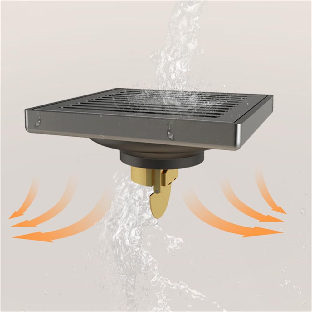 Badezimmerentwässerung Ganzkupfer-Bodenablauf Duschsiphon Abflussrohr Toilette Kanalisation Waschmaschine Balkongitter Abfluss Bodenablauf, Dunkelgrau, 10 * 10 cm