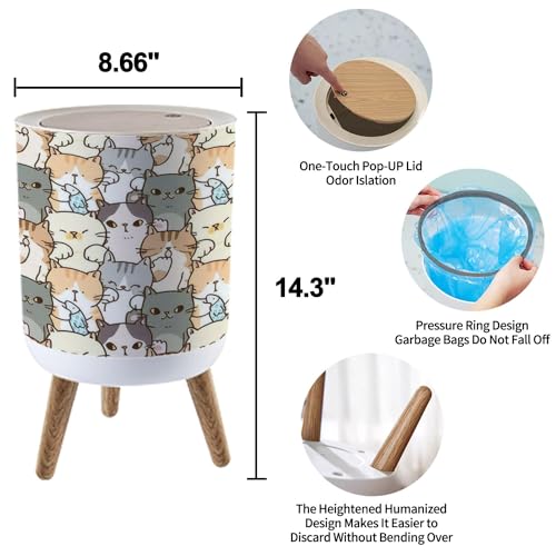 Image of Small Trash Can with Lid for Bathroom Kitchen Office Diaper Seamless Pattern Cute Cartoon Cat Bedroom Garbage Trash Bin Dog Proof Waste Basket Cute Decorative