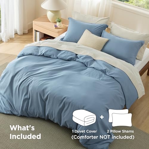 Image of Bedsure Duvet Cover King Size - Soft Double Brushed Bedding Set for Kids & Adults, Zipper Closure, 3 Pieces, Includes 1 Duvet Cover (104 inchx90 inch) & 2 Pillow Shams, NO Comforter, Mineral Blue