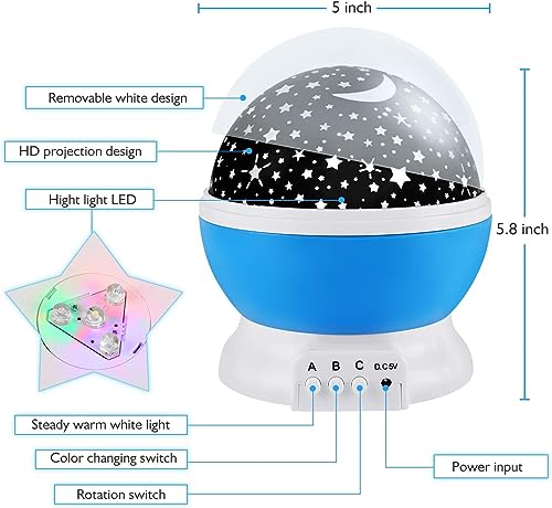 Image of Kids Star Projector Night Light, Nebula Star Projector 360 Degree Rotation - 4 LED Bulbs 12 Light Color Changing with USB Cable