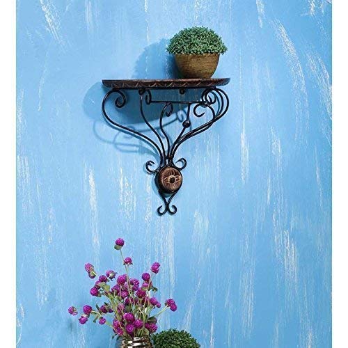 SHAHAZ CRAFTS Wooden & Wrought Iron Wall Bracket ? D-Shape ( Black, 11X6X12 )