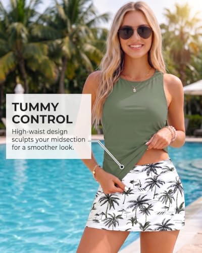 Image of Daci Womens Tankini Swimsuits with Skirt - Two Piece Tummy Control Bathing Suits High Neck Swimwear