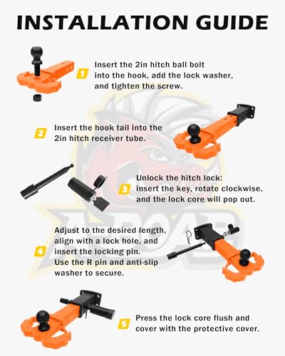 Image of Hitch Step for 2 inch Receivers,Trailer Hitch with 2-Inch Ball Hitch and Trailer Hitch Pin, Drop Forged Steel Truck Hitch Step, 14 Ton (30000 Lbs) Maximum Break Strength Tow Hitch Receiver, Orange