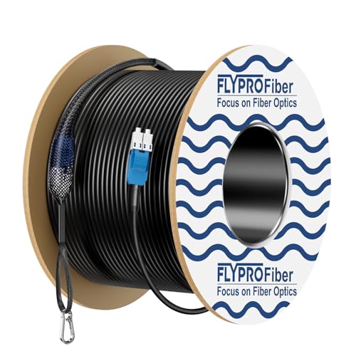 FLYPROFiber- 50m/164ft OS2 LC to LC Outdoor Armored Fiber Patch Cable OD-5mm Single Mode Fiber Optic Cable Industrial TPU Uniboot LC with Pulling Eye Kit Installed 1G/10G 9/125um Duplex