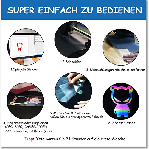 FOSER Plotterfolie Textil, Reflektierende Regenbogen-Plotterfolie 30,5cm×1,5m Heat Transfer Vinyl, Textil Bügeltransferfolie, für DIY T-Shirt, Stoffe (Reflektierender Silber)