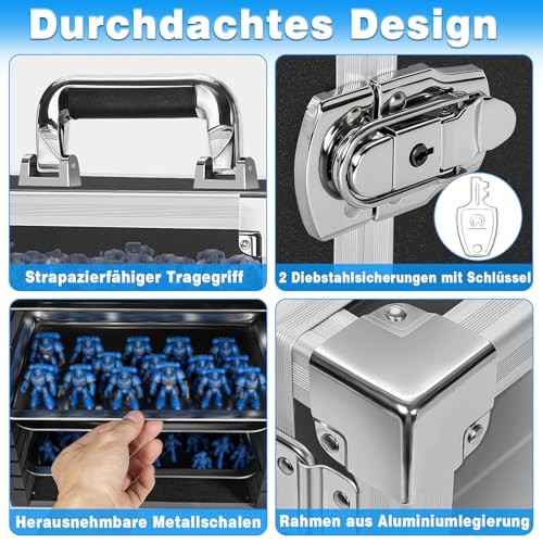 Image of ITHWIU Miniature Carrying Storage Case Aluminum Alloy Frame Transport Case, Miniatures Display Holder with 5 Magnetic Metal Tray, Black（Medium Size）