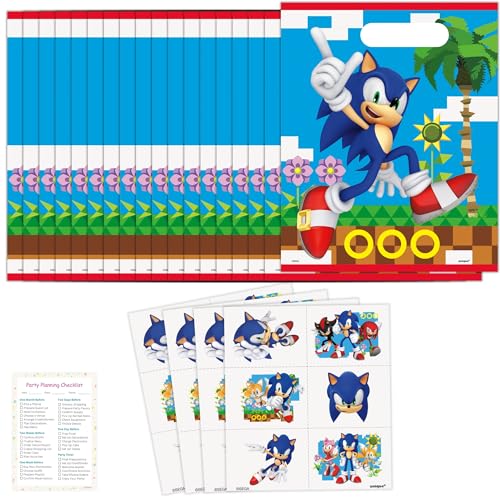 Unique Sonic Party Bags and Tattoos for 24 - Sonic Birthday Party Decorations - Goodie Bags, Tattoos, Checklist - Officially Licensed