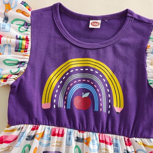 Toddler Girls Back to School Pencil Dress Causal Flutter Sleeve Backless Bow Ruffle Hem Dress Summer Clothes 2-7 Y4