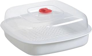 Microwave Steamer, Fast & Efficient Steaming, 20.8x20.8x8.5cm, Kitchen Steaming Container, Microwave Cooking Basket, Space-Saving Design, for Veggies, Buns, Rice, Stews, Fish, Baby Food, Dinner